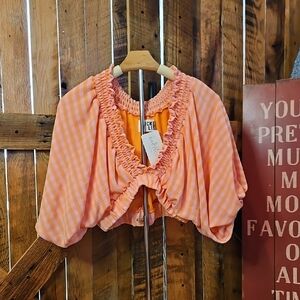 292 BUCKETLIST Peach Striped Ruffle-Trim Cropped Top